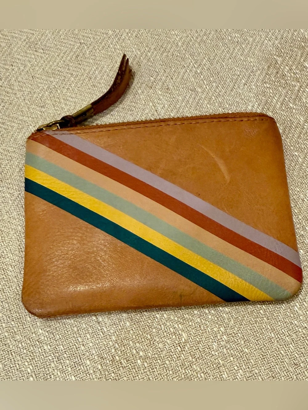 Madewell Leather Rainbow Wallet- Tan with Multicolor Stripes